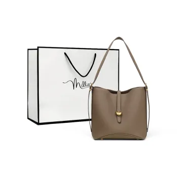 MILLIE'S Cow Leather Patchwork Synthetic Leather Shoulder Bag Medium Size Women's Elephant Gray/Brown