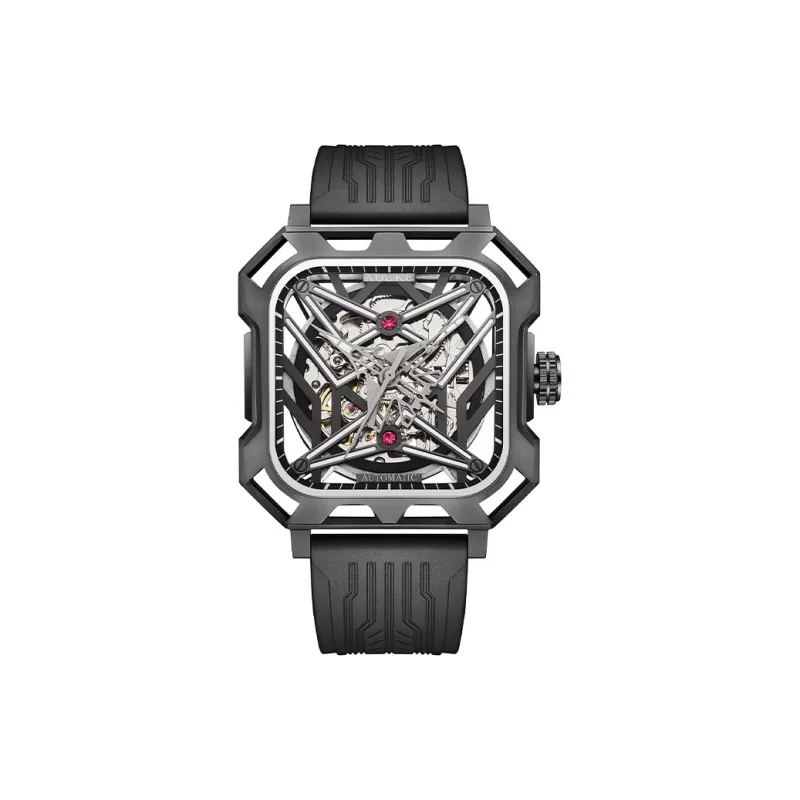 AOUKE Mechanical Movement Silicone Strap Watch Men's Watches Cut Out Dial-4