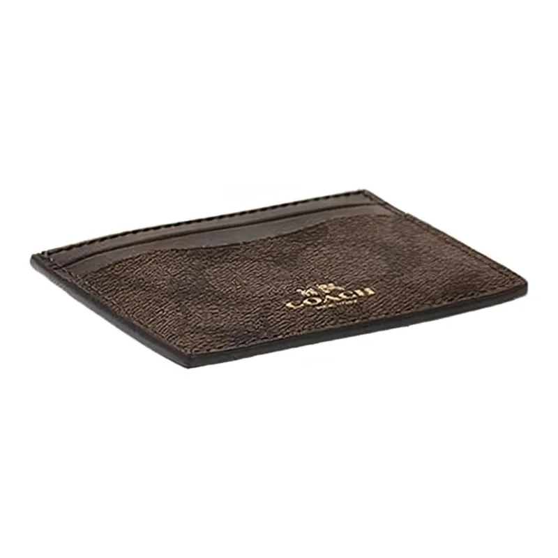 COACH Card Case Coated Canvas With Leather Clutch Coin Purse Card Holder Women's Brown & Black-2