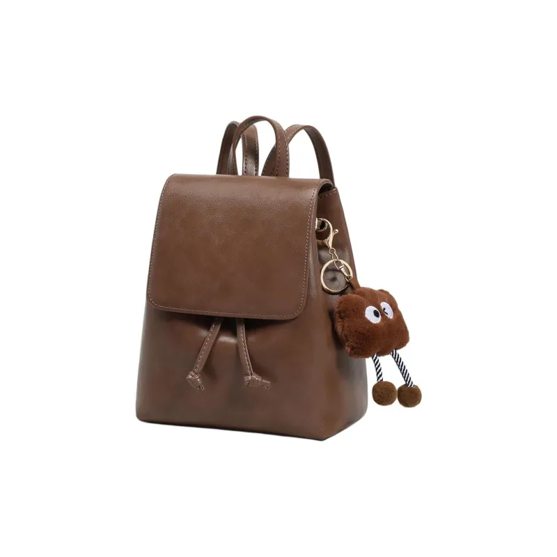 PT'SON Cow Leather Patchwork Synthetic Leather Backpacks Regular Women's Vintage Brown-2