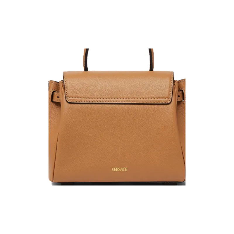 VERSACE La Medusa Grained Leather Handbag Shoulder Bag Crossbody Bag Small Size Women's Brown-4