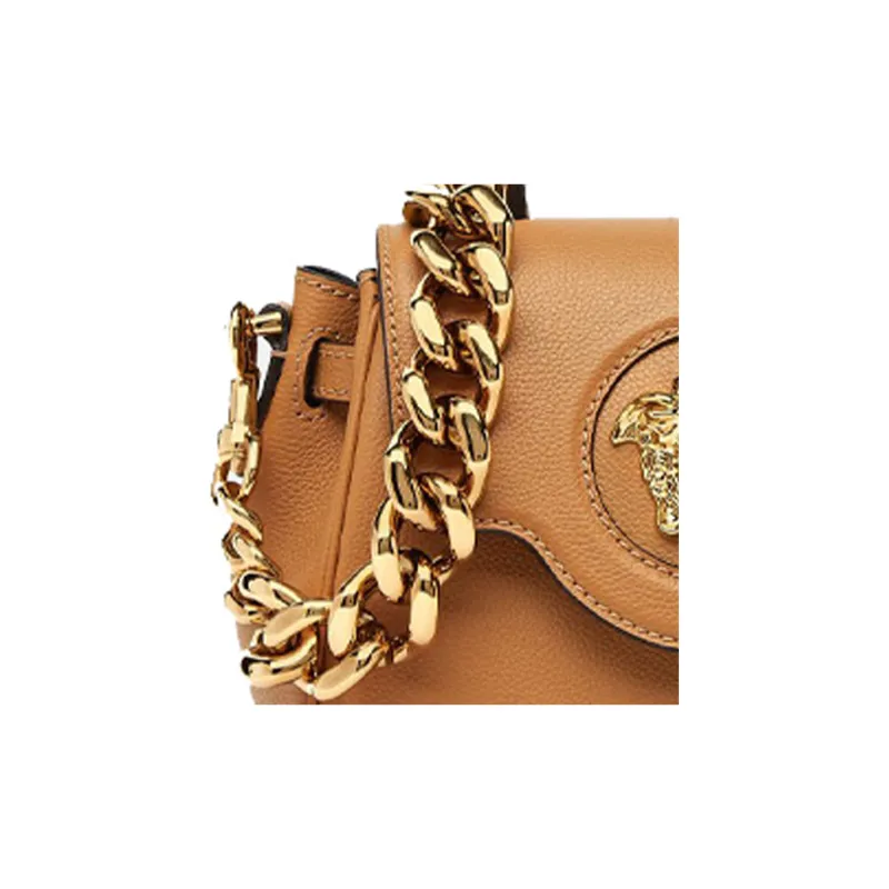 VERSACE La Medusa Grained Leather Handbag Shoulder Bag Crossbody Bag Small Size Women's Brown-3