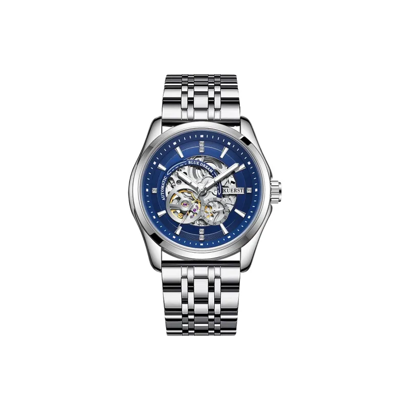 KUERST Automatic Mechanical Movement Steel Strap Watch Men's Watches Cut Out Dial-6