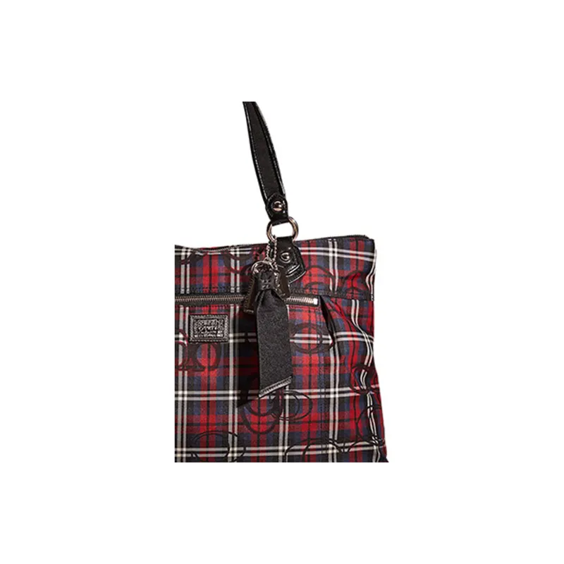 COACH Plaid Velvet Tote Bag Shopping Bag Shoulder Bag Handbag Large Size Women's Black & Deep Red-1