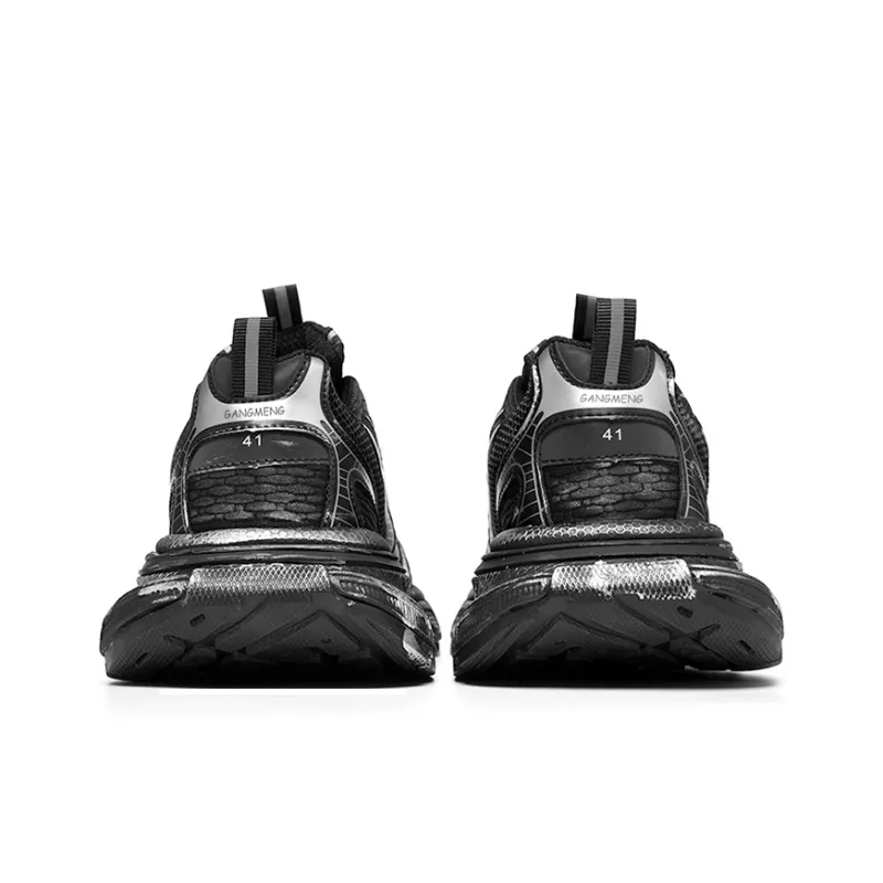 Hong Kong Meng Anti-Slip And Wear-Resistant Height Increasing Low-Top Chunky Sneakers Unisex Black Distressed-5
