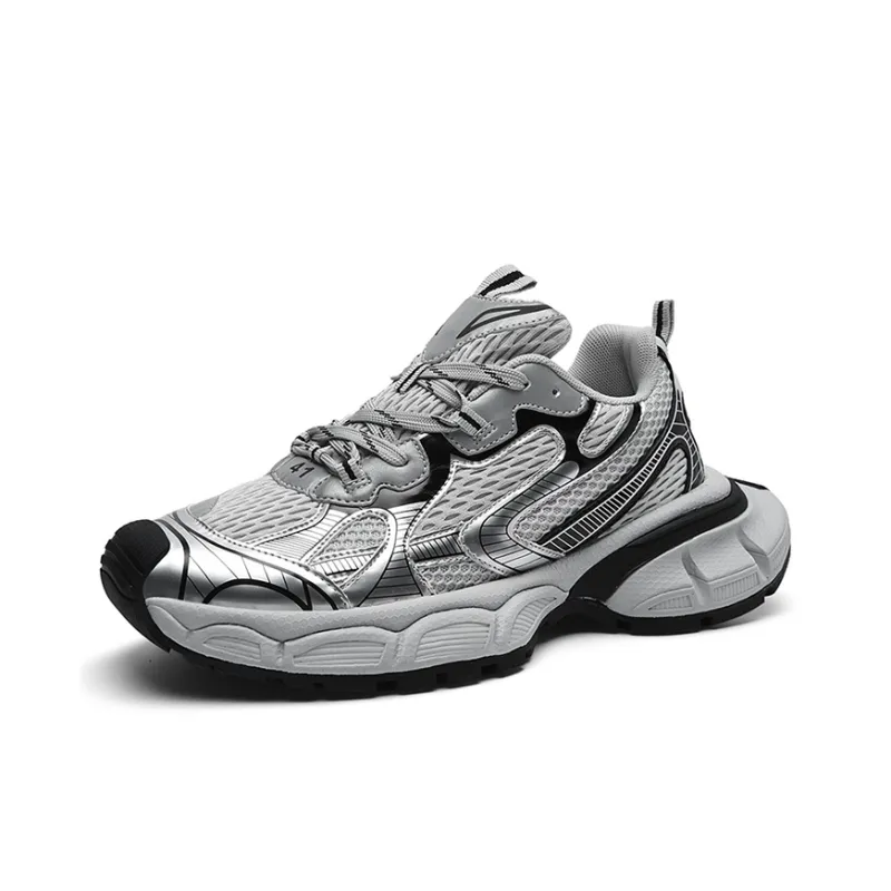 Hong Kong Meng Anti-Slip And Wear-Resistant Height Increasing Low-Top Chunky Sneakers Unisex Silver-2