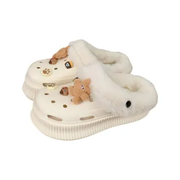 Thin Strips Cotton Slippers Women's, Cream White