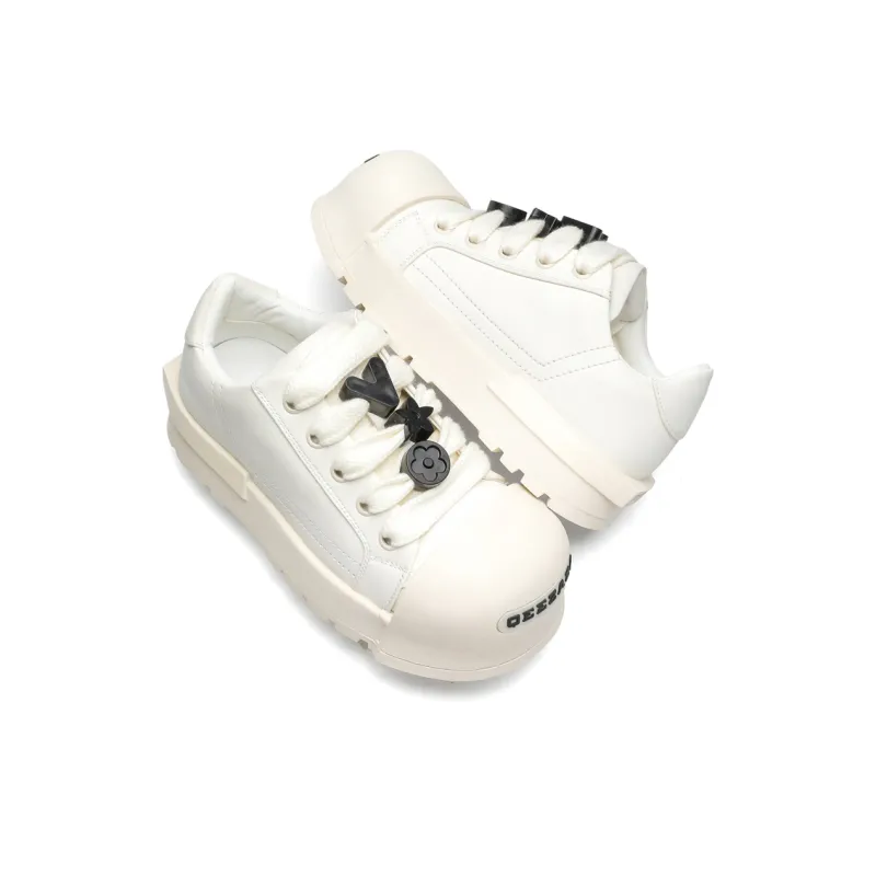 JIPOSEN Height Increasing Low Top Large Head Niche Casual Shoes Unisex White-4