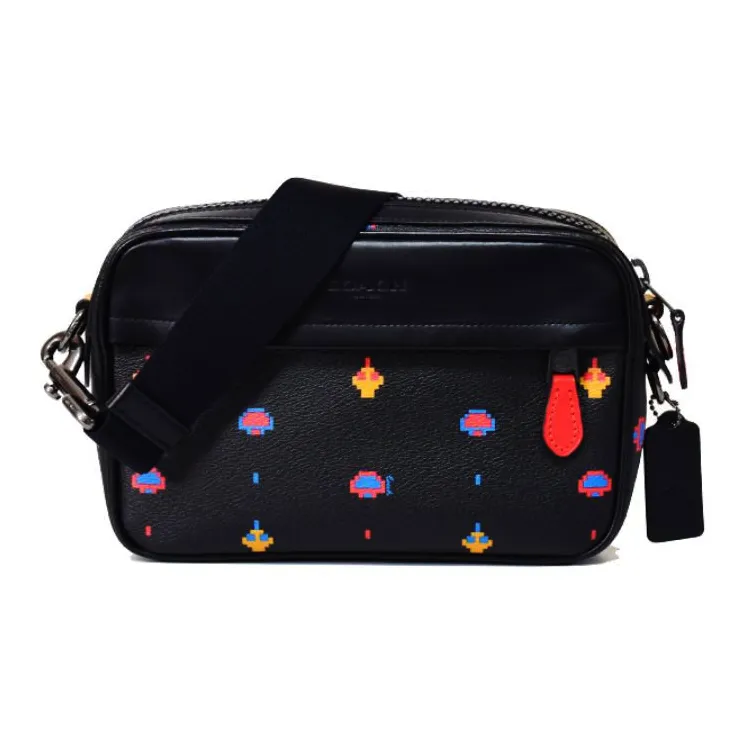 COACH Graham Coated Canvas With Calfskin Camera Bag, Shoulder Bag, Crossbody Bag Medium Size Women's Black-1