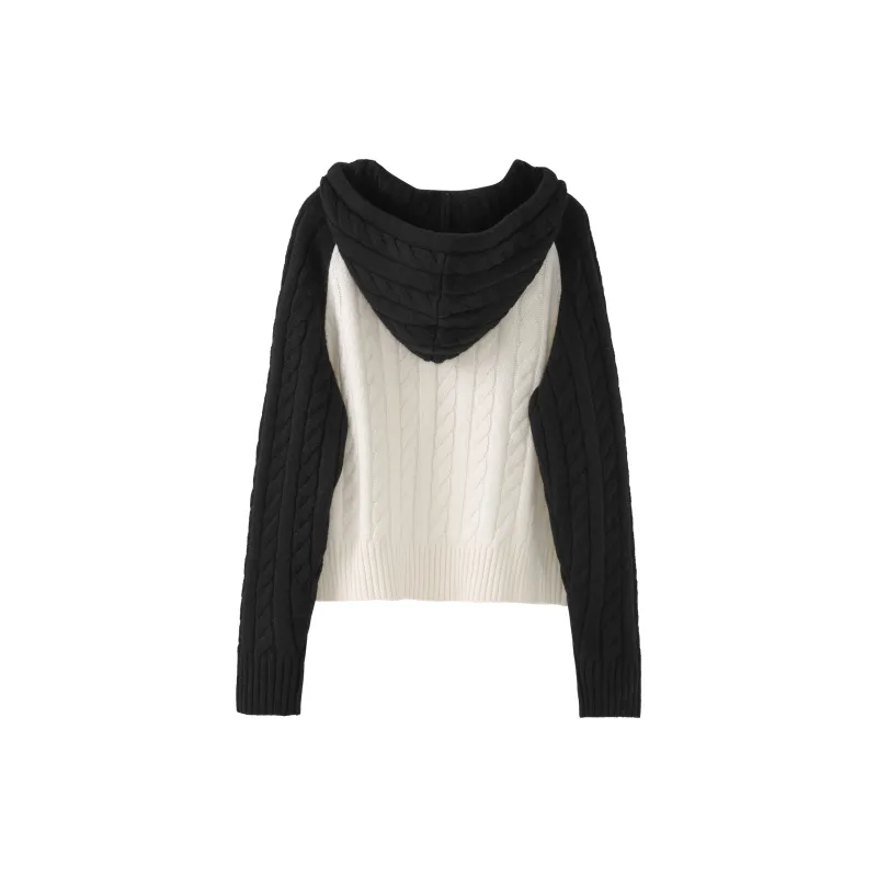 Fstudio Korean Style Fall And Winter Petite Patchwork Hooded Commute 100 Wool Knitwear Women's Coffee-13