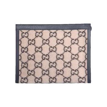 GUCCI Wool Patchwork Leather Clutch Unisex Beige/Black