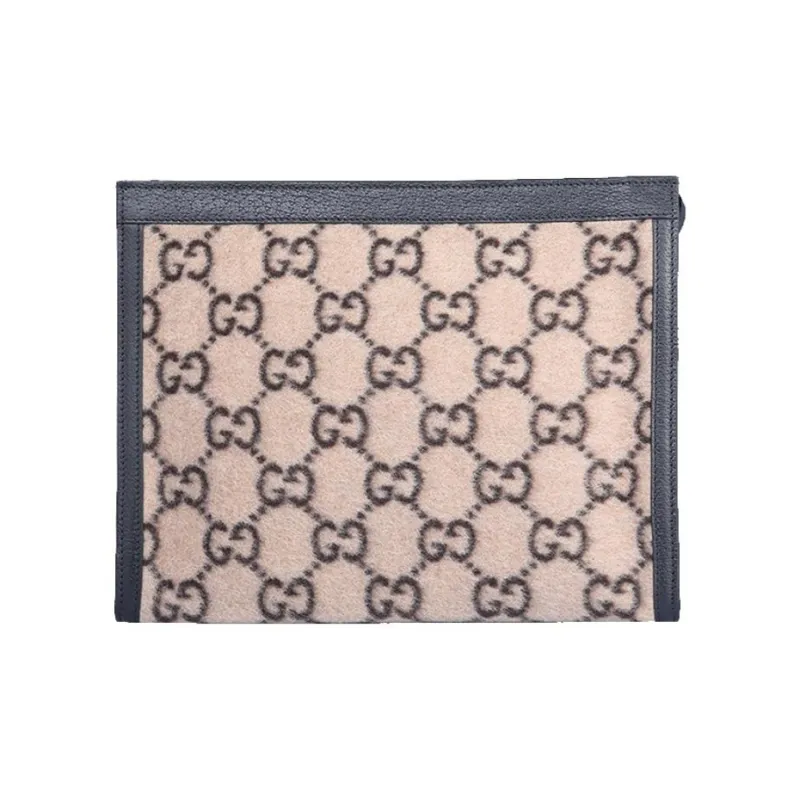 GUCCI Wool Patchwork Leather Clutch Unisex Beige/Black-0