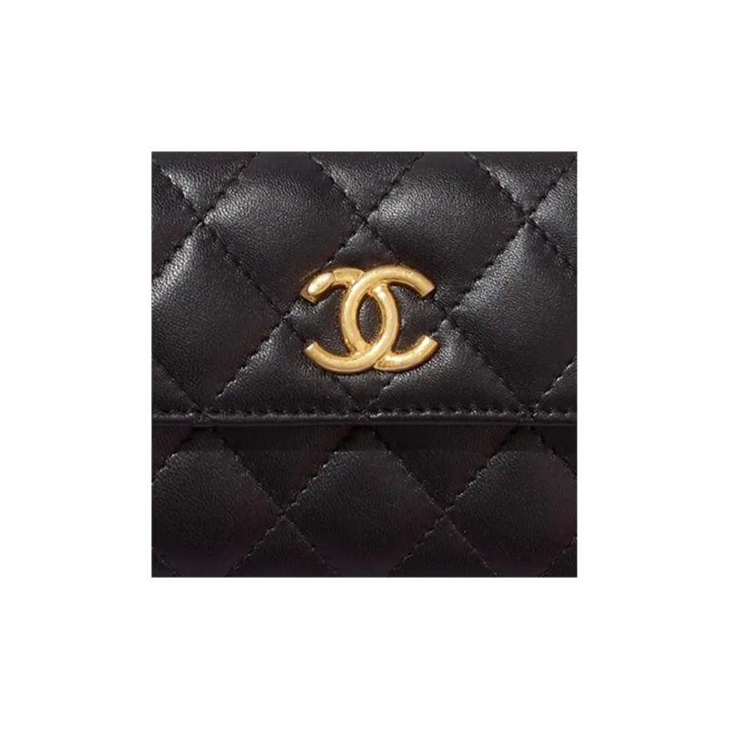 CHANEL Lambskin Flap Wallet Trumpets Women's Black-3