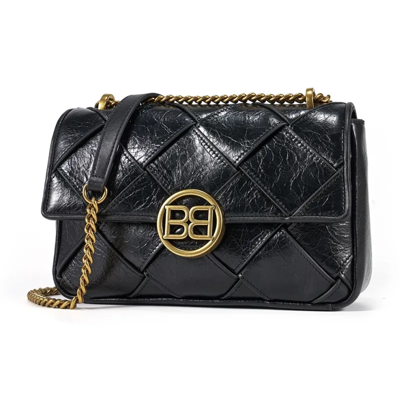 BOSSSUNWEN Cow Leather Crossbody Bag, Shoulder Bag Everyday Commute Casual Women's Black-1