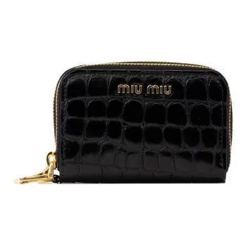 MIU MIU Cow Leather Card Clip Wallets Unisex Black