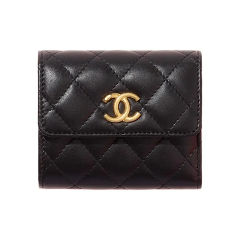 CHANEL Lambskin Flap Wallet Trumpets Women's Black-0