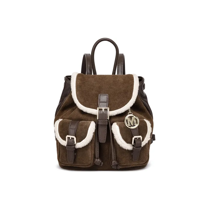 FAIRWHALE Nubuck With Lambswool And Cow Leather Backpack Regular Women's Coffee-0
