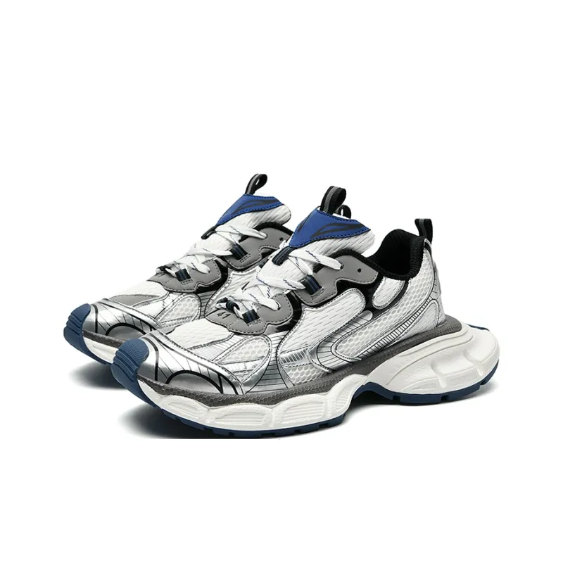 Hong Kong Meng Anti-Slip And Wear-Resistant Height Increasing Low-Top Chunky Sneakers Unisex White Blue-3