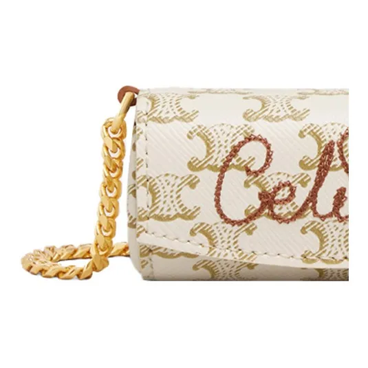 CELINE Cow Leather Lipstick Box Shoulder Bag Crossbody Bag Mini Women's White-3