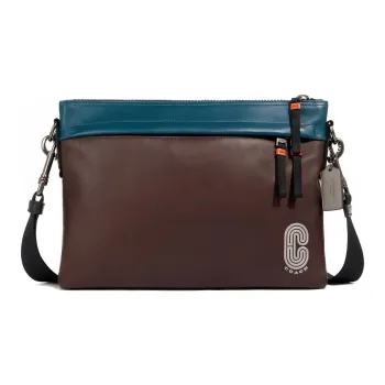 COACH Edge Cow Leather Messenger Bag Briefcase Shoulder Bag Crossbody Bag Men's Dark Red Aegean Sea Multicolor