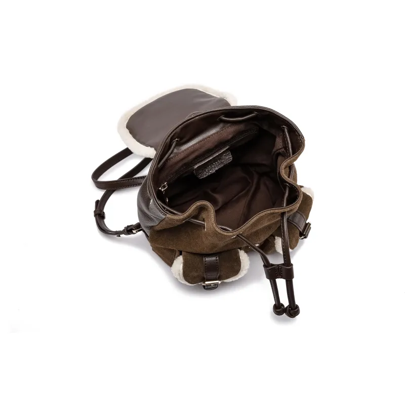 FAIRWHALE Nubuck With Lambswool And Cow Leather Backpack Regular Women's Coffee-5