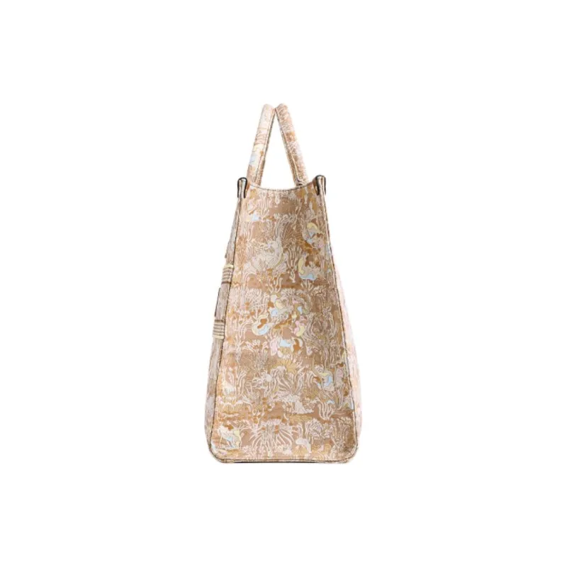 FION Fabric Tote Bag Shopping Bag Shoulder Bag Handbag Large Size Women's Khaki-1