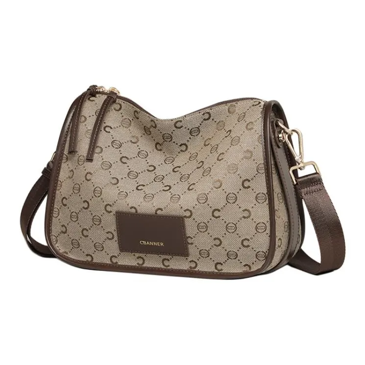 C°BANNER Fabric, Synthetic Leather One Shoulder Crossbody Pillow Bag Tubas Women's Khaki-2