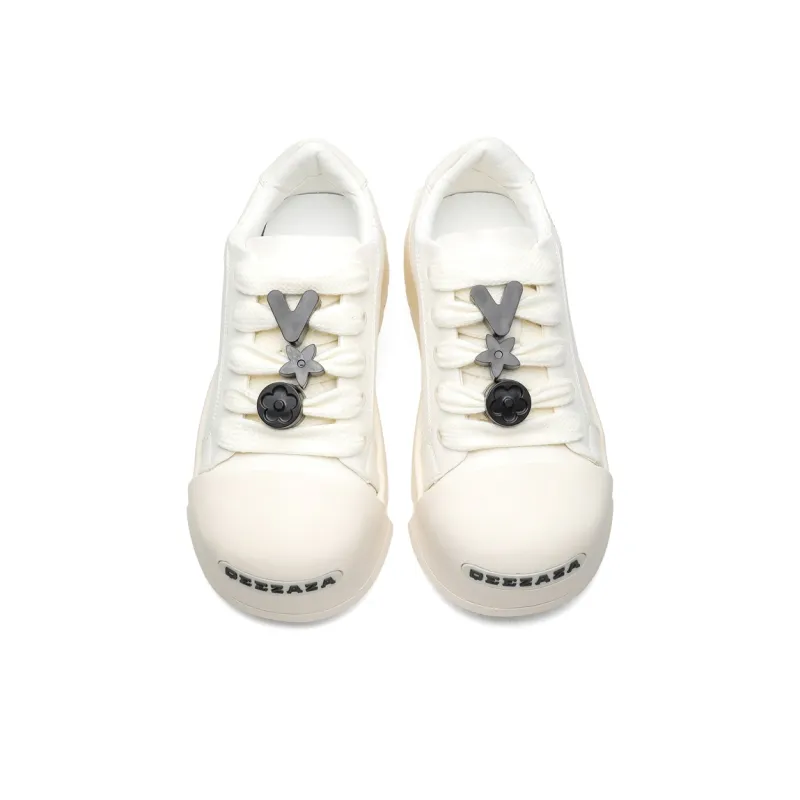 JIPOSEN Height Increasing Low Top Large Head Niche Casual Shoes Unisex White-3