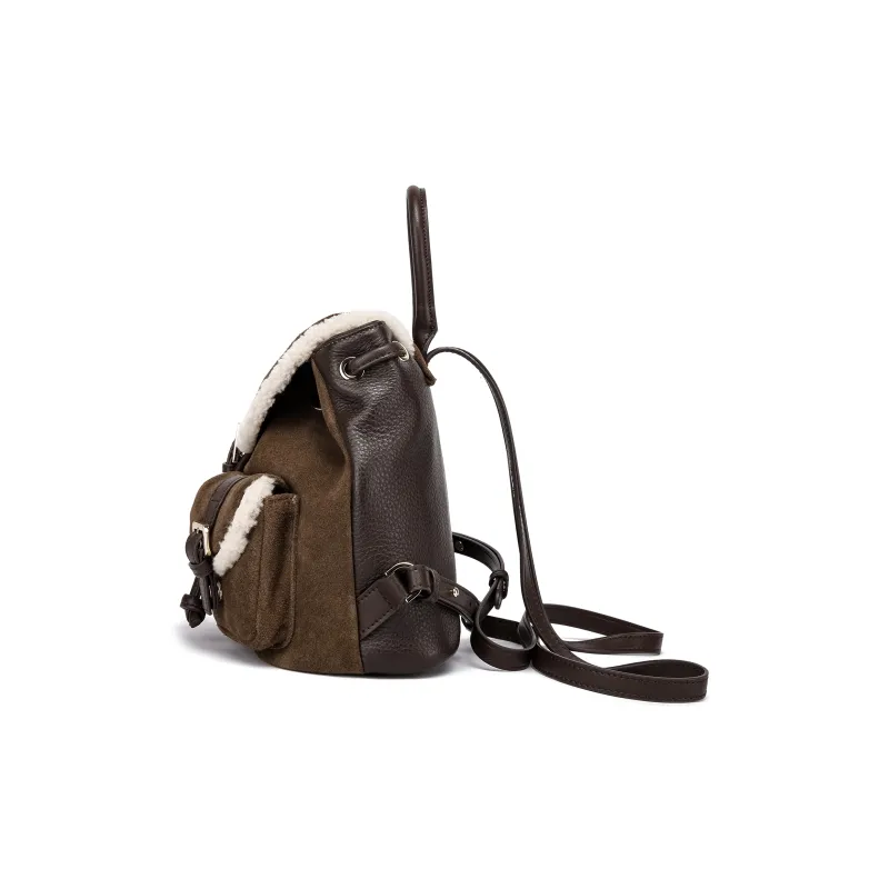 FAIRWHALE Nubuck With Lambswool And Cow Leather Backpack Regular Women's Coffee-2