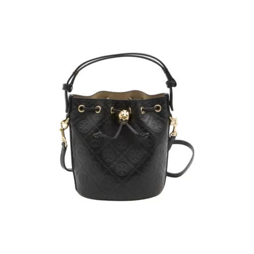 TORY BURCH T Monogram Leather Bucket Bags Shoulder Bag Crossbody Bag Handbag Mini Women's Black