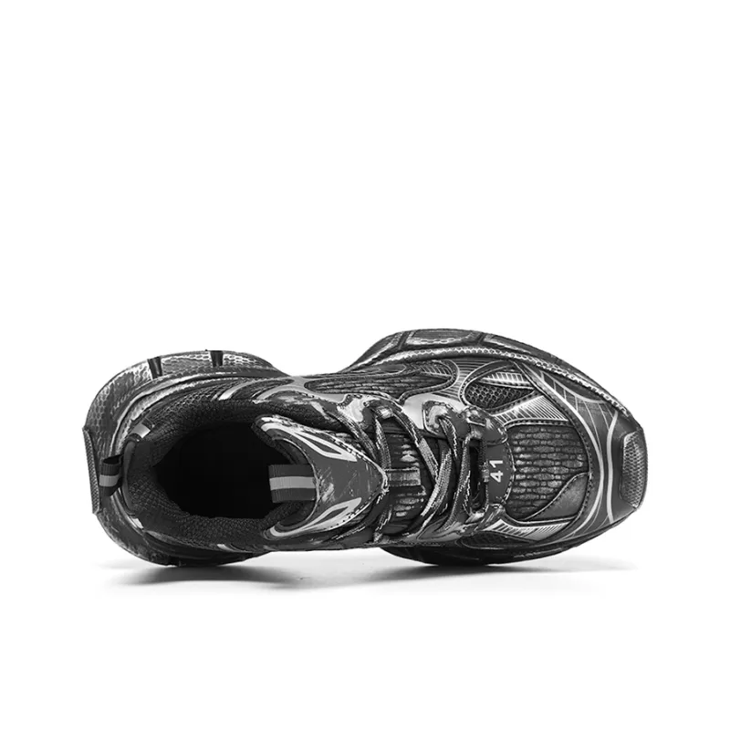 Hong Kong Meng Anti-Slip And Wear-Resistant Height Increasing Low-Top Chunky Sneakers Unisex Black Distressed-4