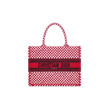 DIOR BookTote Embroidery Totes Handbags Small Size Women's Red