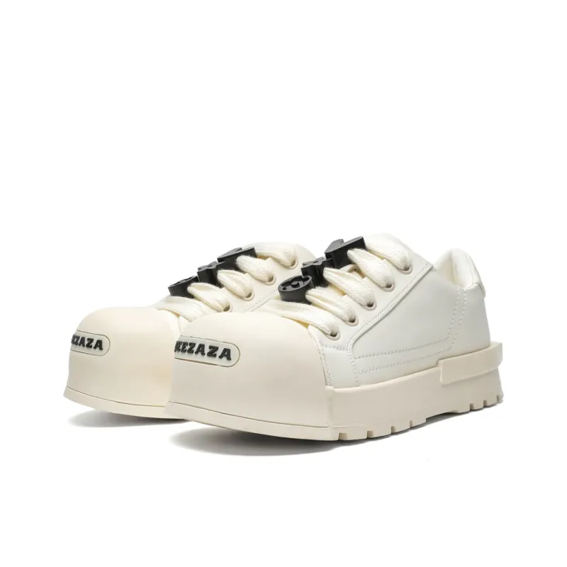 JIPOSEN Height Increasing Low Top Large Head Niche Casual Shoes Unisex White-1