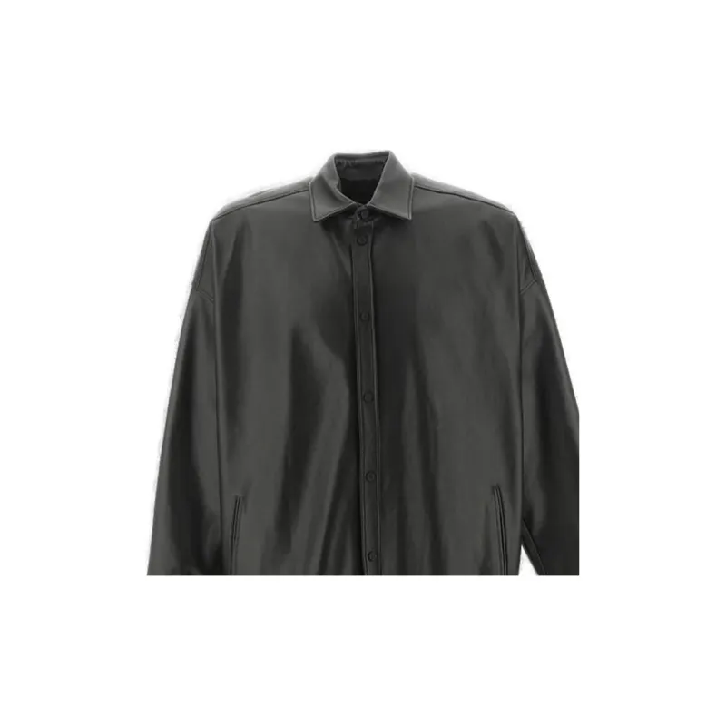 Balenciaga Oversized Leather Cocoon Shirt 'Black'-3