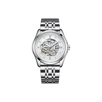 KUERST Automatic Mechanical Movement Steel Strap Watch Men's Watches Cut Out Dial