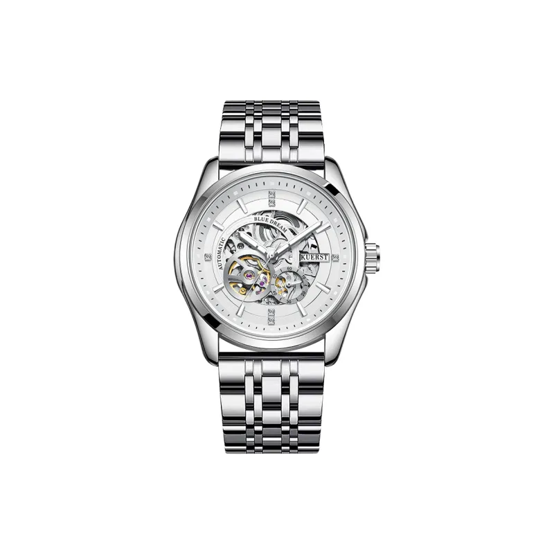KUERST Automatic Mechanical Movement Steel Strap Watch Men's Watches Cut Out Dial-0