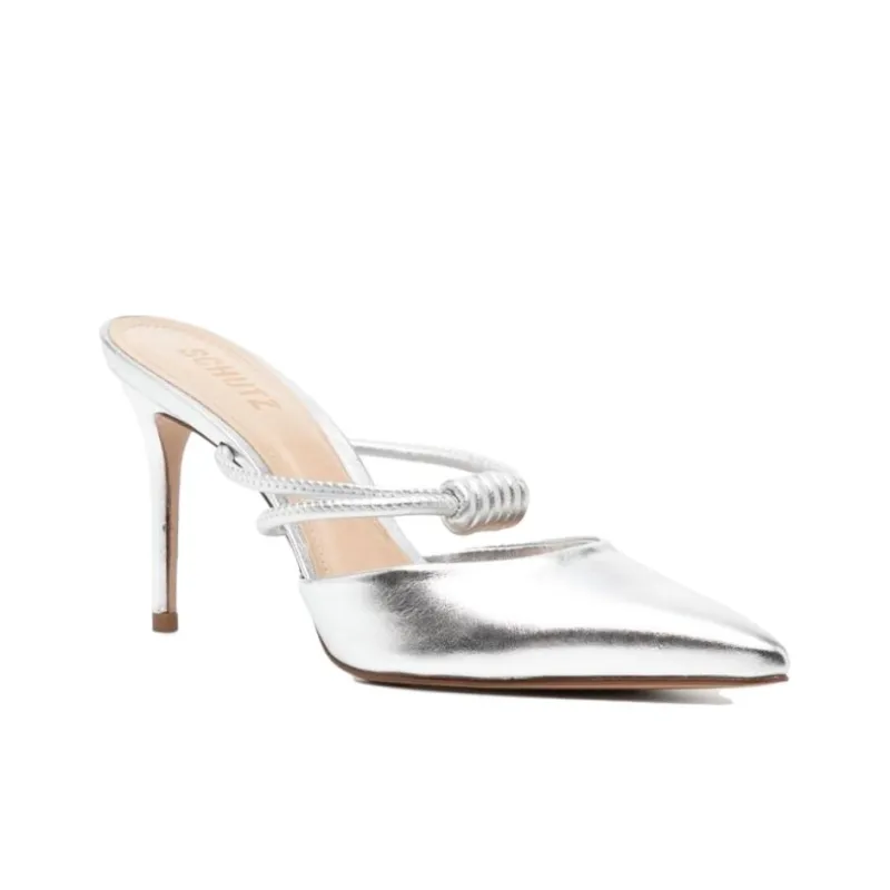 Schutz Wrap-toe Slippers Women's Silver-2