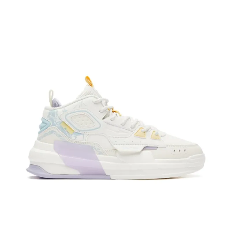 Erke Yeyan Banquet Durable Breathable Mid-Top Skateboard Shoes Women's White Purple-1