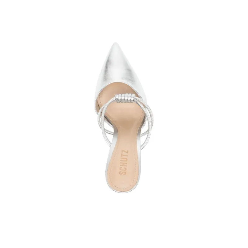 Schutz Wrap-toe Slippers Women's Silver-4
