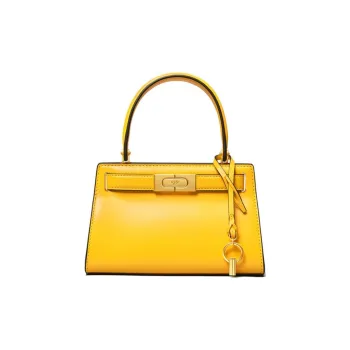 TORY BURCH Lee Radziwill Cow Leather Tote Portable Crossbody Bag, Shoulder Bag Women's Lemon