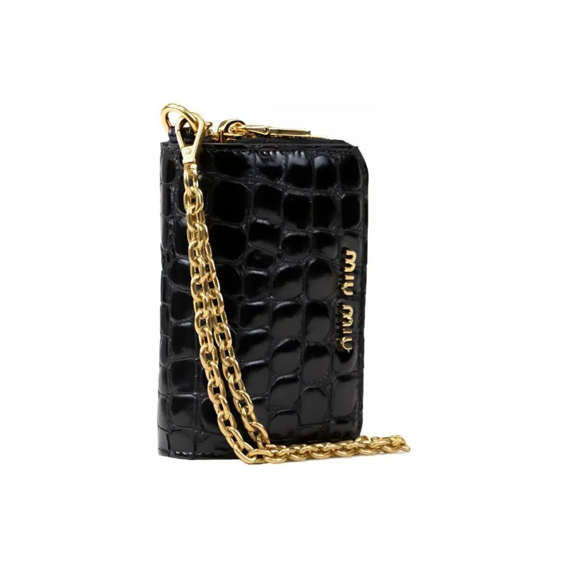 MIU MIU Cow Leather Card Clip Wallets Unisex Black-2