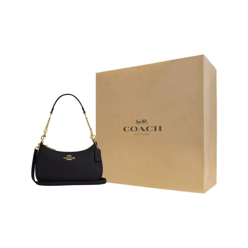 COACH Pebbled Leather Crossbody Handbag, Shoulder Bag Medium Size Women's Black-9