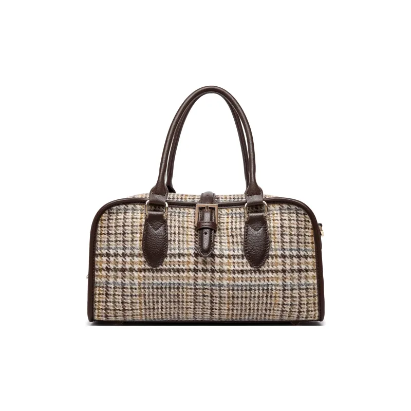 FAIRWHALE Cow Leather With Wool Crossbody Handbags Women's Coffee-3