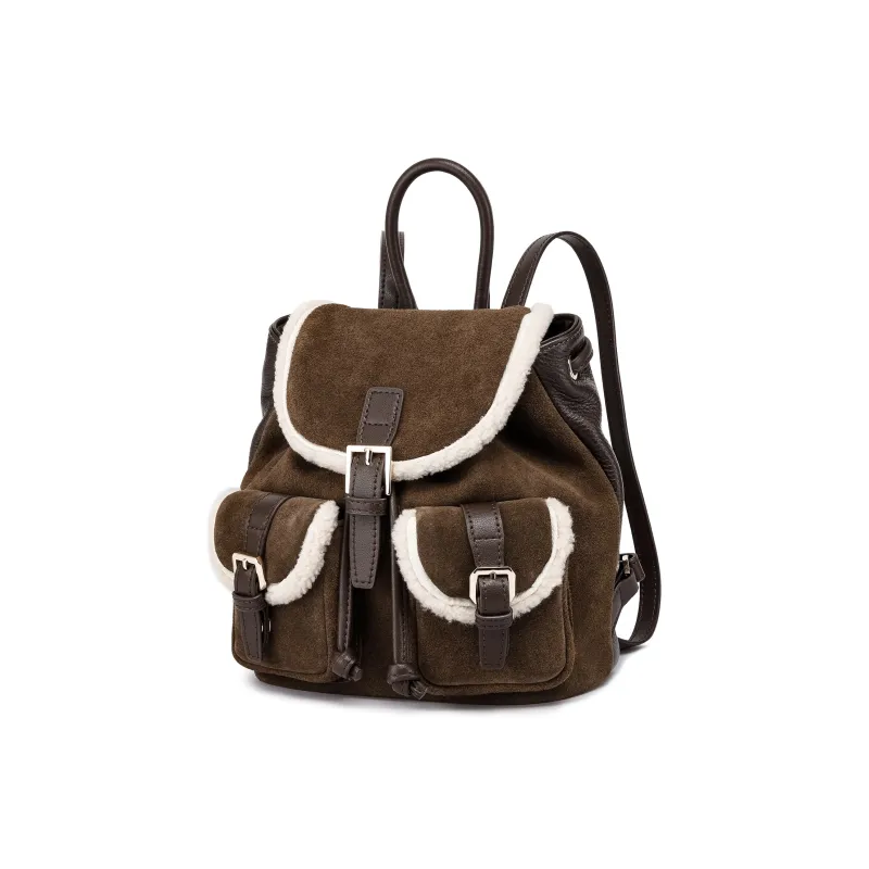 FAIRWHALE Nubuck With Lambswool And Cow Leather Backpack Regular Women's Coffee-1