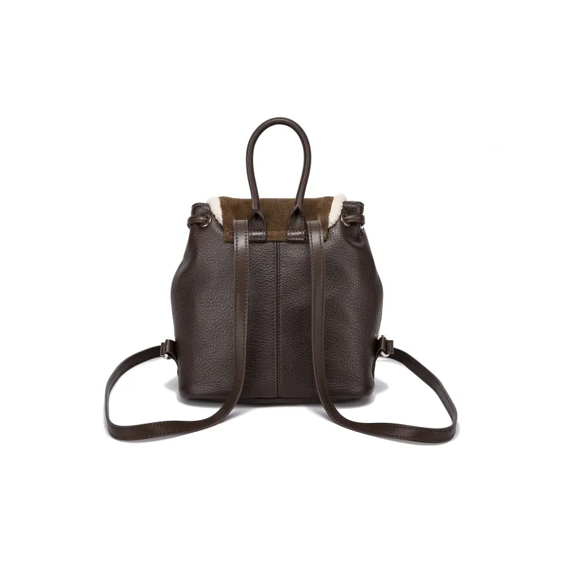 FAIRWHALE Nubuck With Lambswool And Cow Leather Backpack Regular Women's Coffee-3