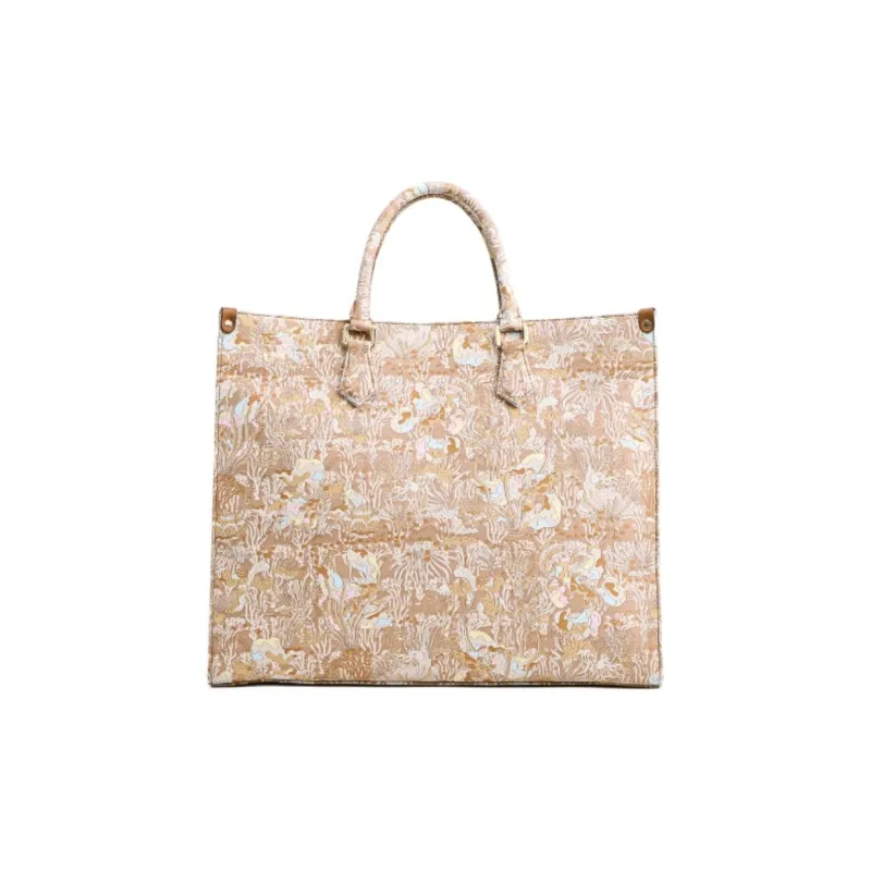 FION Fabric Tote Bag Shopping Bag Shoulder Bag Handbag Large Size Women's Khaki-4