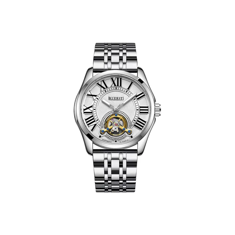 KUERST Automatic Mechanical Movement Steel Strap Watch Men's Watches White Dial-0