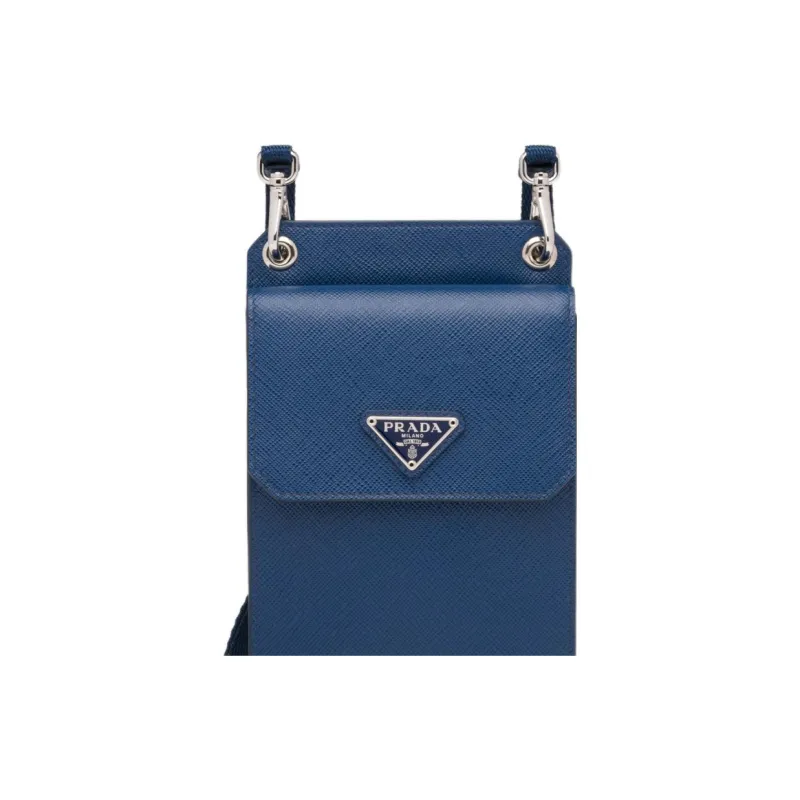 PRADA Saffiano Leather Cell Phone Pouch Men's Blue-2