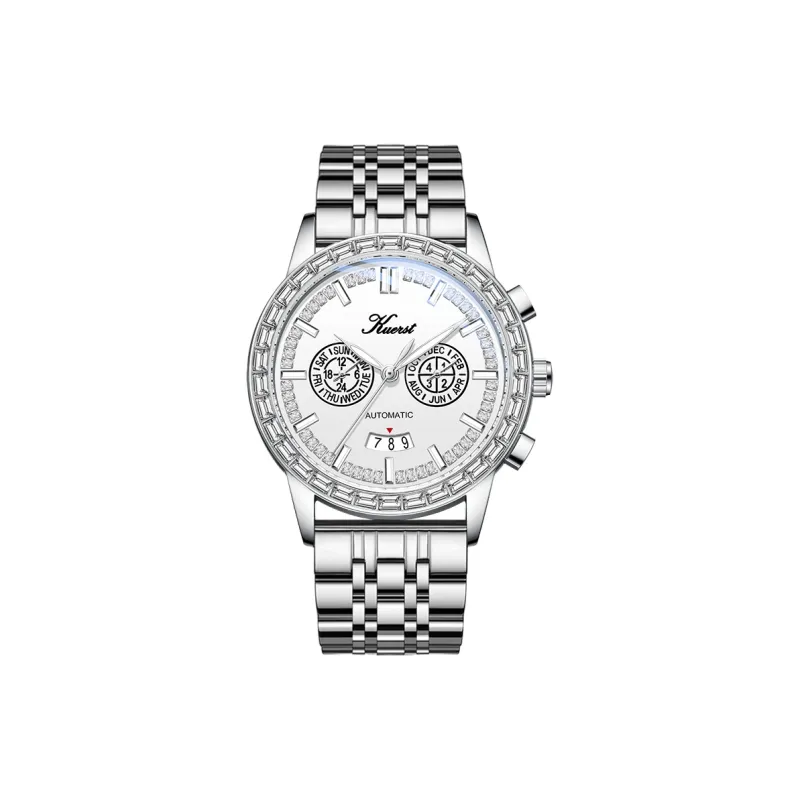 KUERST Automatic Mechanical Movement Steel Strap Watch Men's Watches White Dial-0