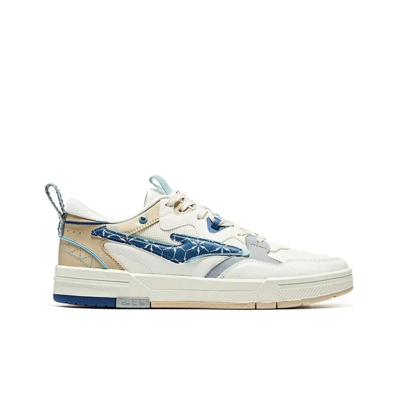 Erke Anti Slip Wear Resistant Low Top Skateboard Shoes Men's White Blue Brown-1